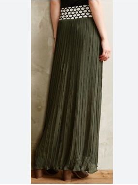 Anthropologie - Dear Creatures Dark Green Maxi Skirt with Patterned Waistband